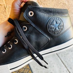 Mid Top Black Leather Converse